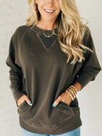 Full Size Crew Neck Raglan Sleeve Sweatshirt Plus Size
