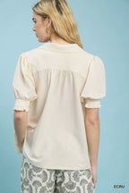 Umgee Seersucker Puff Sleeve Blouse