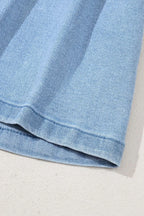 Pleated Patchwork Panel Lightweight Denim Shorts