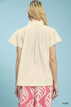 Umgee Texture Flutter Sleeve Notched Blouse