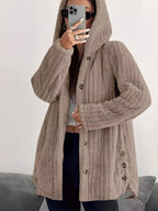 Full Size Fleece Button Up Hooded Outerwear Plus Size
