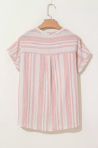 Striped Button Detail Short Sleeve Blouse