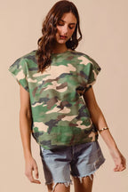 SO ME Camouflage Print Dolman Soft Sweater Top