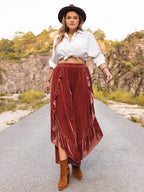 Plus Size Velvet Ruffle Hem Wide Leg Pants