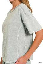 Zenana Halo Snow Washed Short Sleeve Tee and Shorts Set