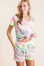 BiBi Tie Dye Print Shorts With Twill Tape Drawstring