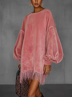 Velvet Fringe Hem Mini Dress