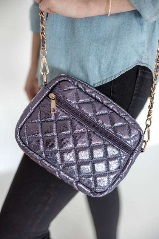 SueEllen Quilted Small Crossbody Bag with Gold Cha