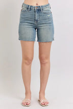 Judy Blue High Waist Vintage Wash Side Slit Denim Shorts
