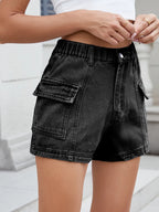 High Waist Cargo Denim Shorts