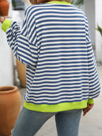 Striped Round Neck Dropped Shoulder Sweatshirt