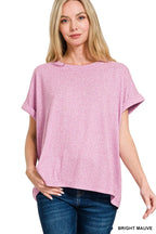 Zenana Soft Melange Hacci Short Sleeve Round Neck Top