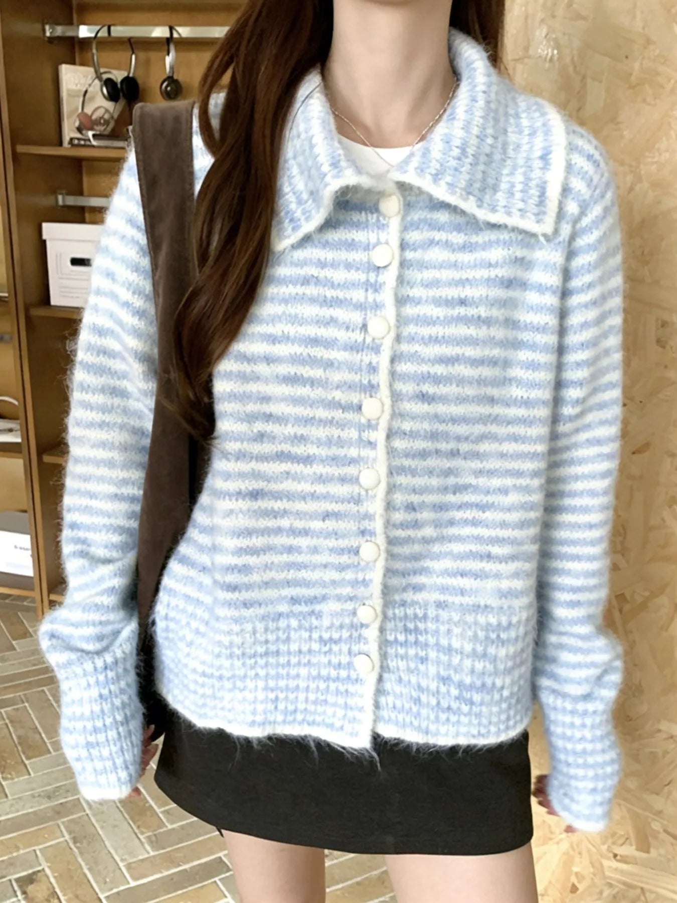 Striped Knit Button-Down Cardigan