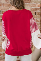 Color Block Striped Patchwork Valentines Day Sequin Heart Graphic Sweatshirt