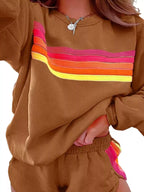 Striped Round Neck Sweatshirt and Shorts Set