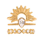 3 Piece Stainless Steel Rhinestone Sunburst Crown Ring