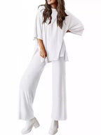Relaxed Fit Round Neck Top and Pants Two-Piece Set