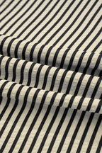 Stripe V Neck Zip Front Cinched High Waist Midi Dress