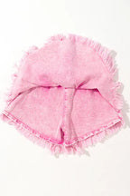 Washed Wide Smocked Waistband Frayed Denim Shorts