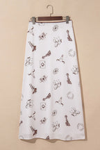 Western Print Satin Long Skirt