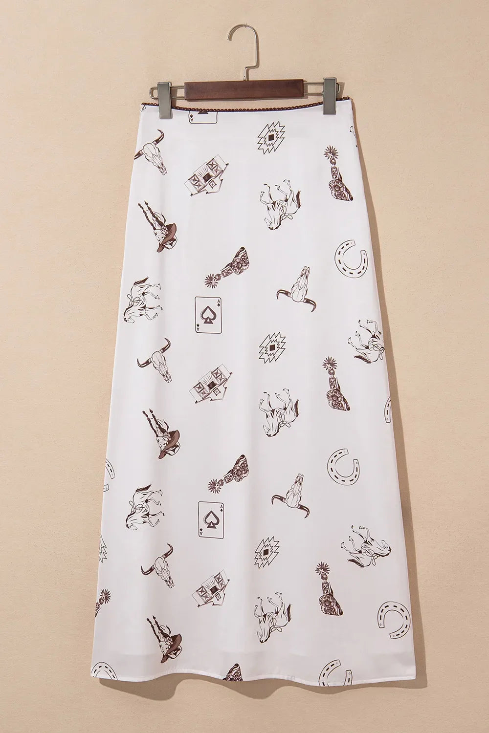 Western Print Satin Long Skirt