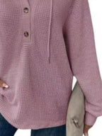 Full Size Button Detail Waffle Knit Hoodie Plus Size