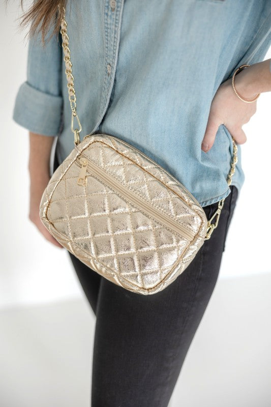 SueEllen Quilted Small Crossbody Bag with Gold Cha