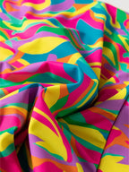Multicolour Abstract Print Textured Spaghetti Strap High Waist Bikini Set
