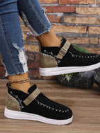 Contrast Round Toe Buckle Sneakers