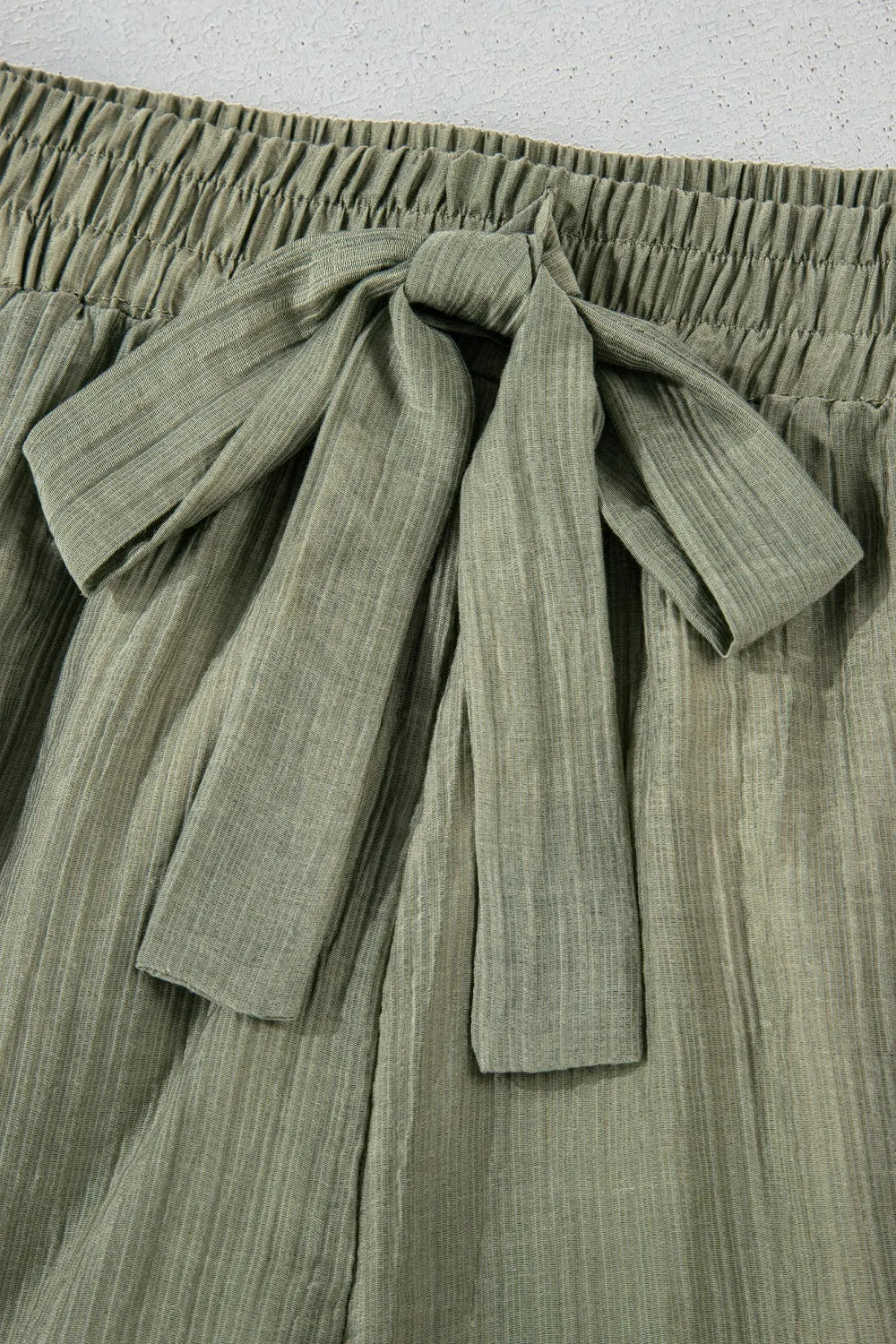 Textured Tie Waist Ruffle Hem Shorts