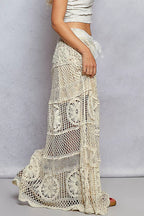 POL Crochet Floral Flared Skirt with Elastic Waist Band