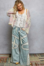 POL Open Front Crochet Cardigan with Granny Square Pattern