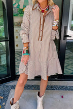 Striped Ruffle Hem Shirt Dress