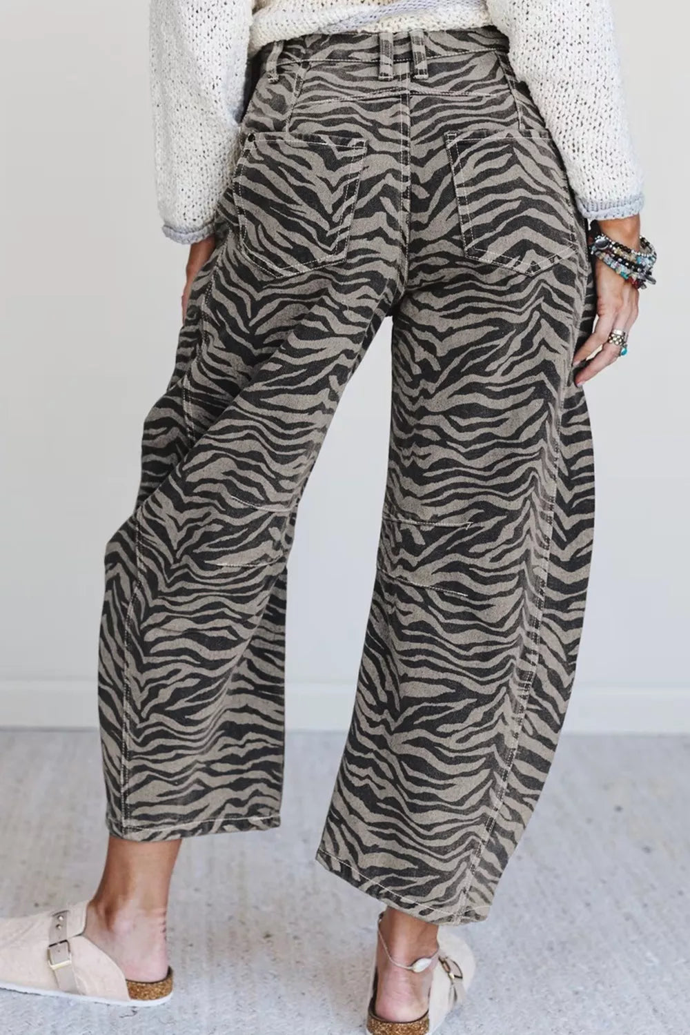Zebra Stripe Printed Wide Leg Jeans