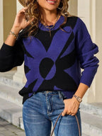 Floral Pattern Color Block Sweater