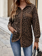 Leopard Print Corduroy Button-Up Jacket