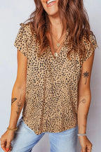 Cheeath Print Frilled V Neck Shirred Detail Short Sleeve Blouse