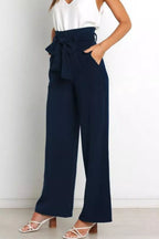 High Waist Tie Front Wide Leg Pants