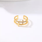 18K Gold-Plated Rhinestone Cross Open Ring