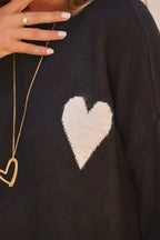 Heart Round Neck Long Sleeve Sweater
