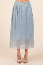 Mittoshop Metallic Glitter Speckle Print Elastic Midi Skirt
