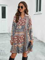 Boho Floral Print Long Sleeve Mini Dress