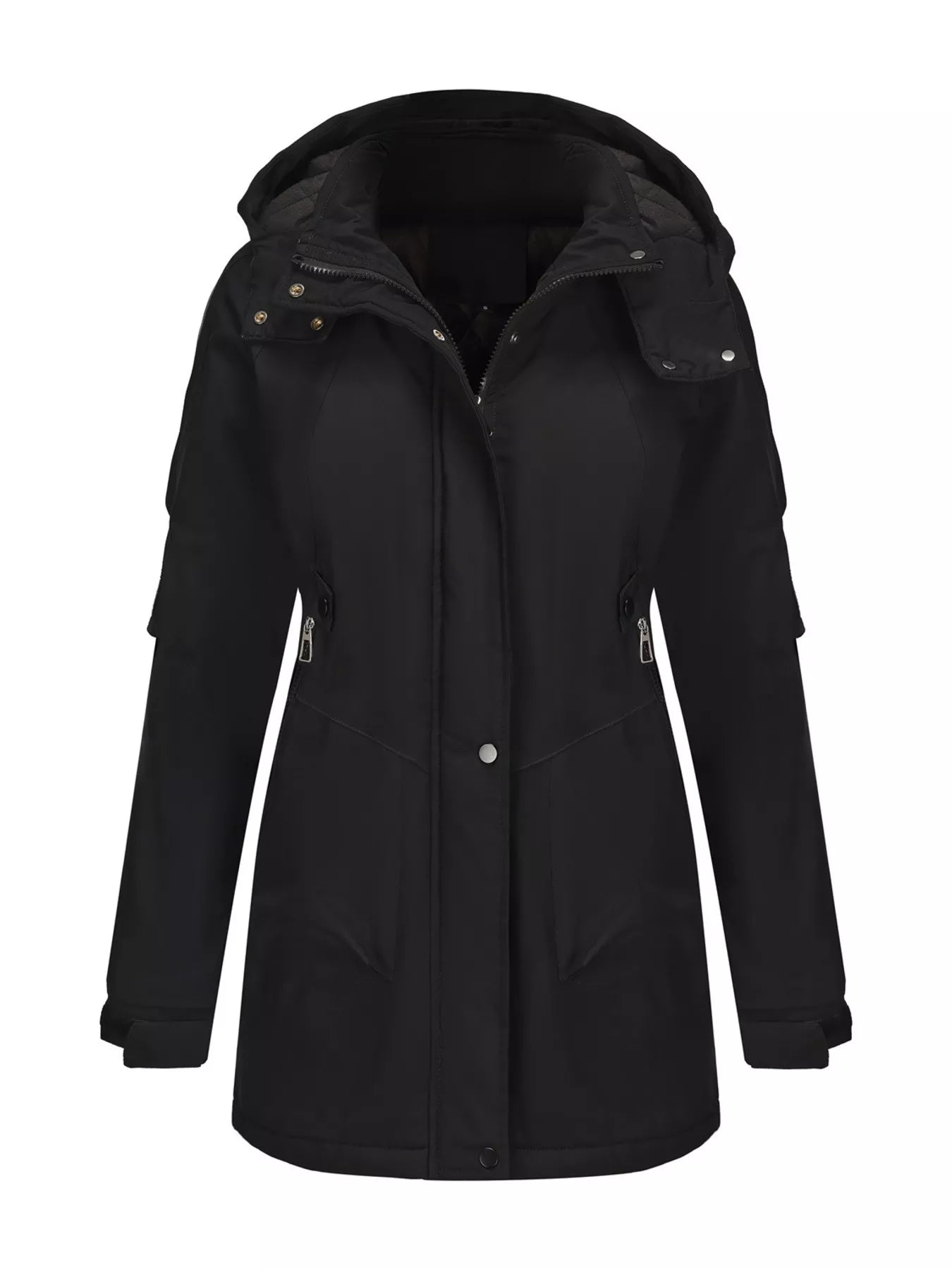Full Size Hooded Mid-Length Windproof Outerwear Plus Size