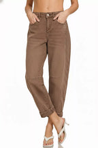 Zenana High Rise Barrel-Leg Cropped Jeans