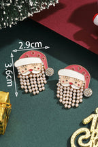 Fiery Red Pearl Beard Rhinestone Embellished Santa Claus Earrings