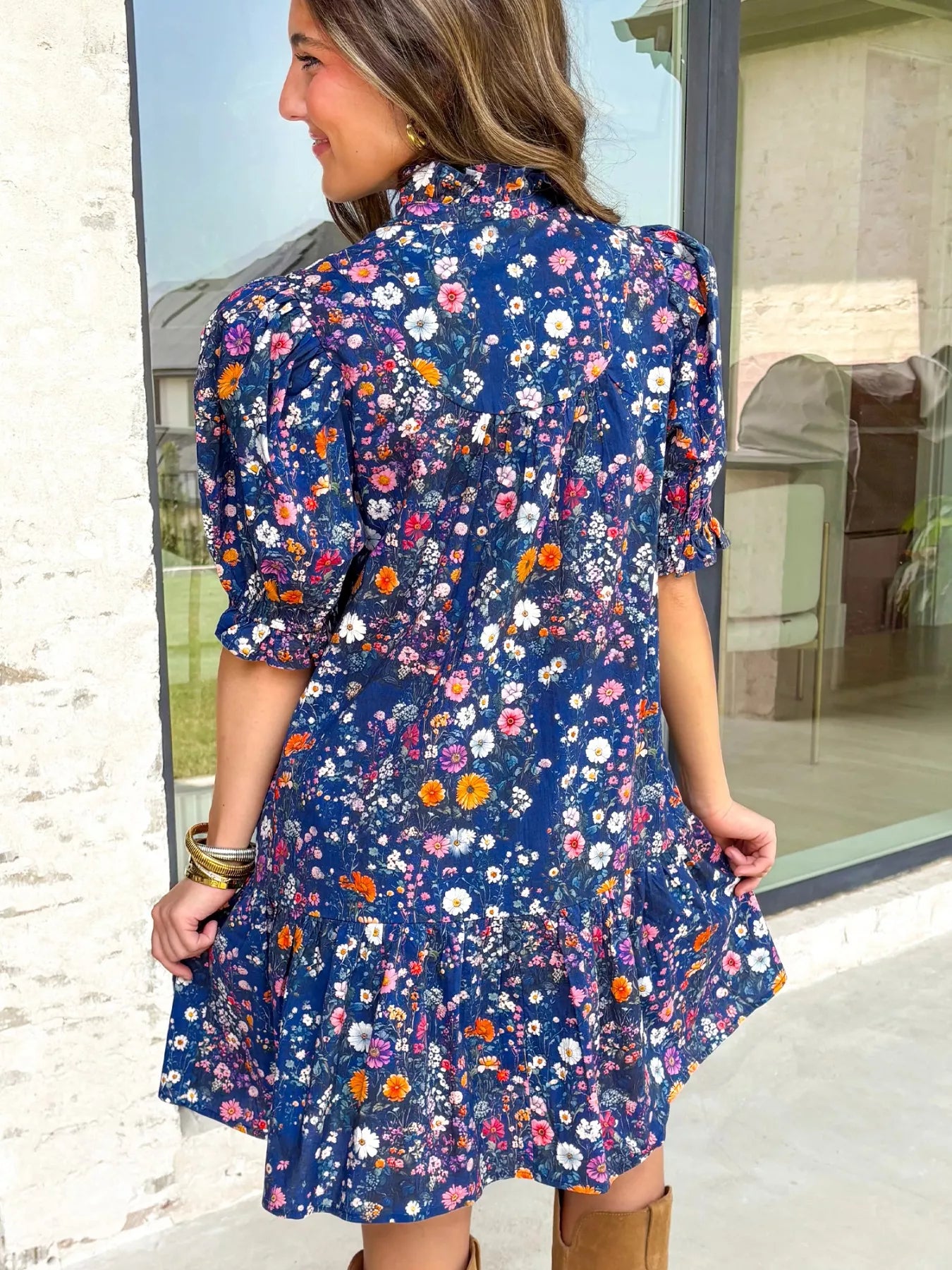 Floral Print Ruffle Hem Mini Dress