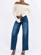 Off-Shoulder Ribbed Knit Sweater
