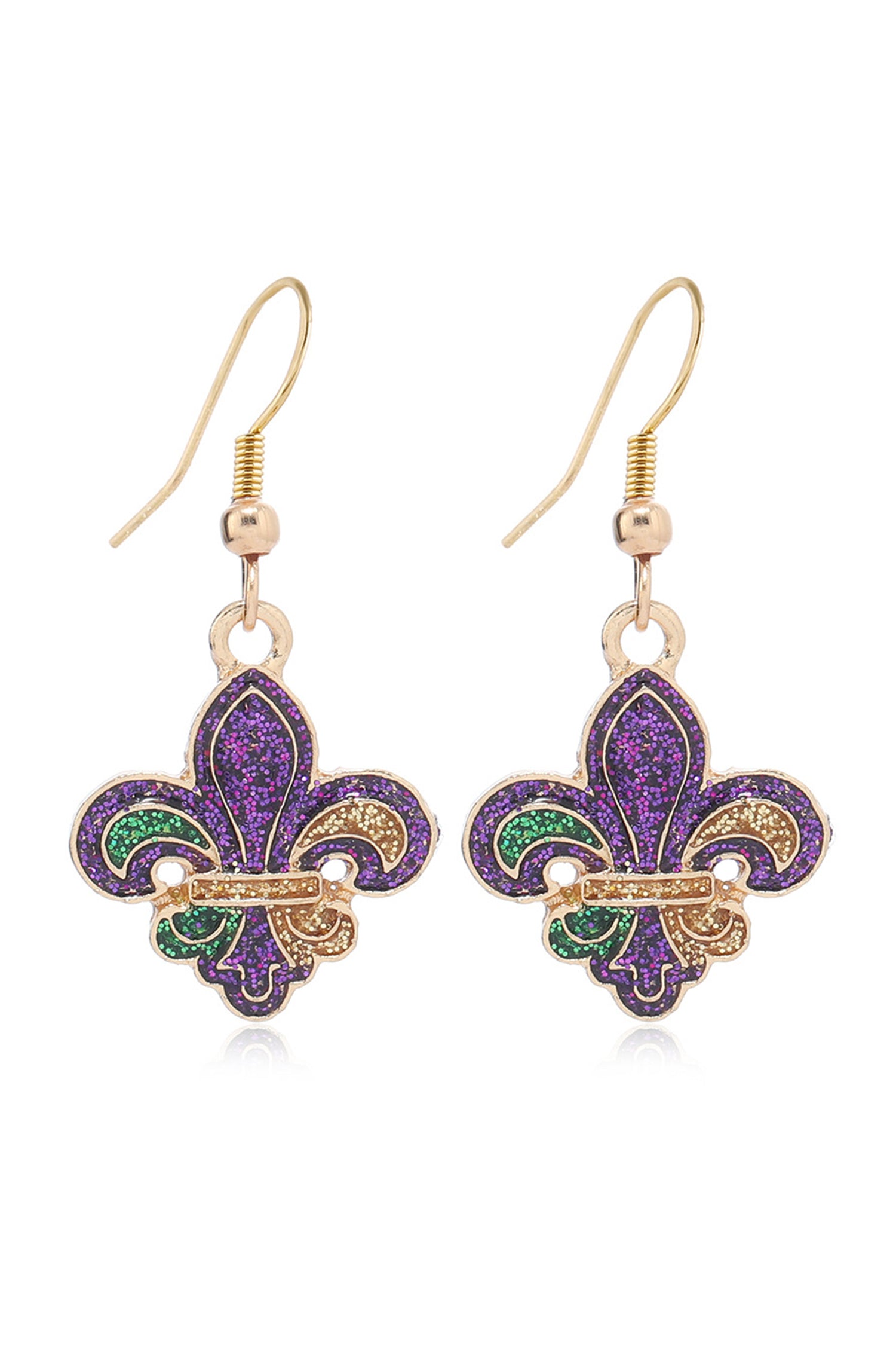 Gold Bold Shimmery Fleur De Lis Open Hook Earrings