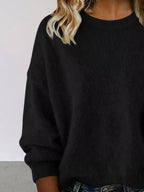 Full Size Round Neck Dropped Shoulder Sweater Plus Size