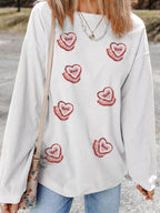 Sequin Love Heart Pattern Corded Valentines Sweatshirt